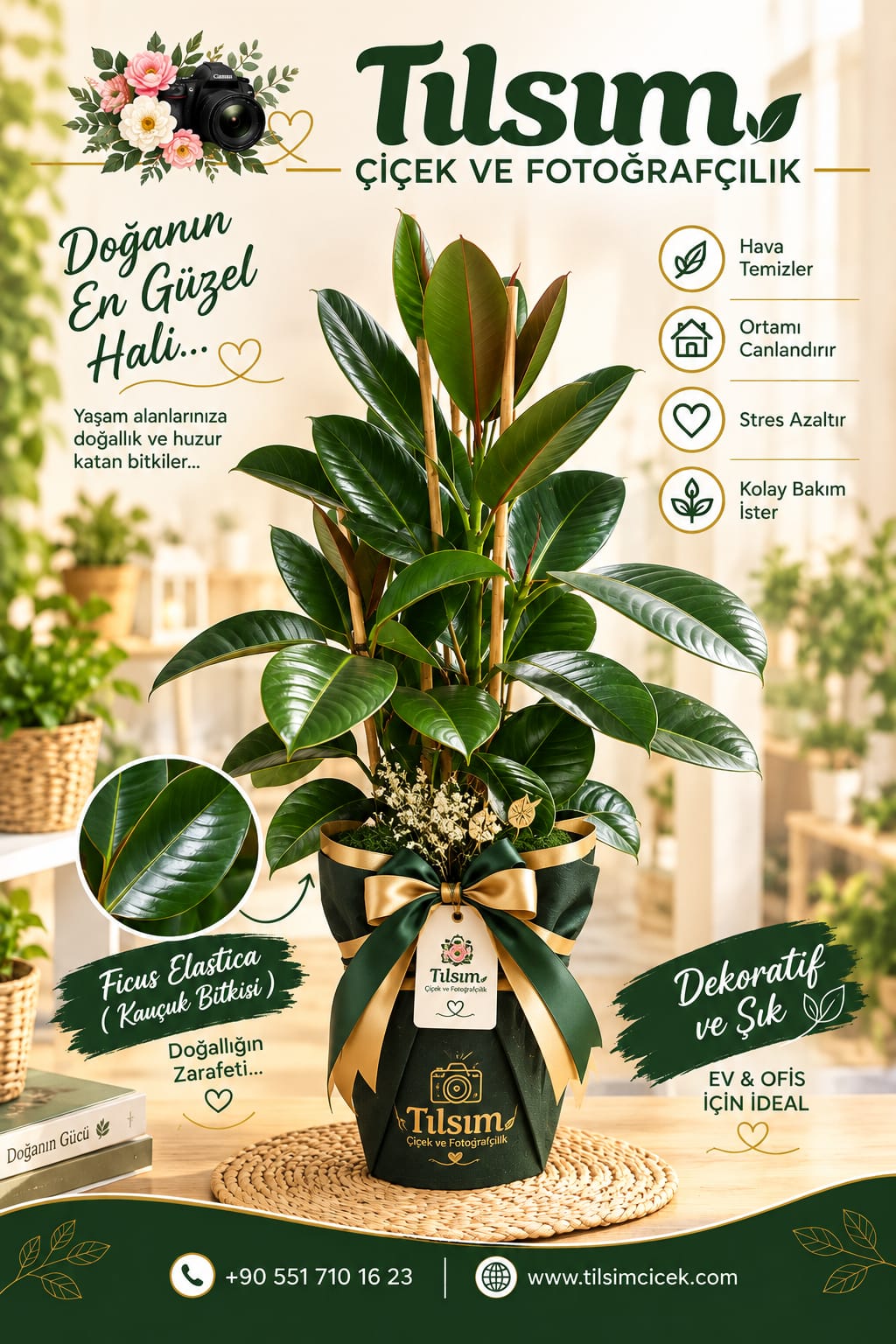 Kauçuk çiçeği (bilimsel adıyla Ficus elastica)
