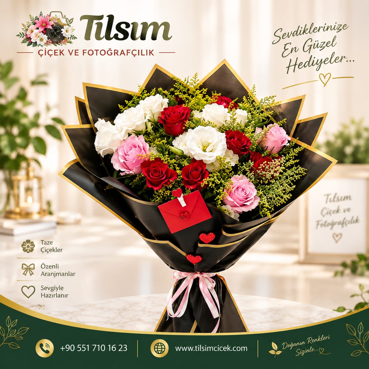 Karışık Beyaz Kırmızı Pembe Gül Buketi