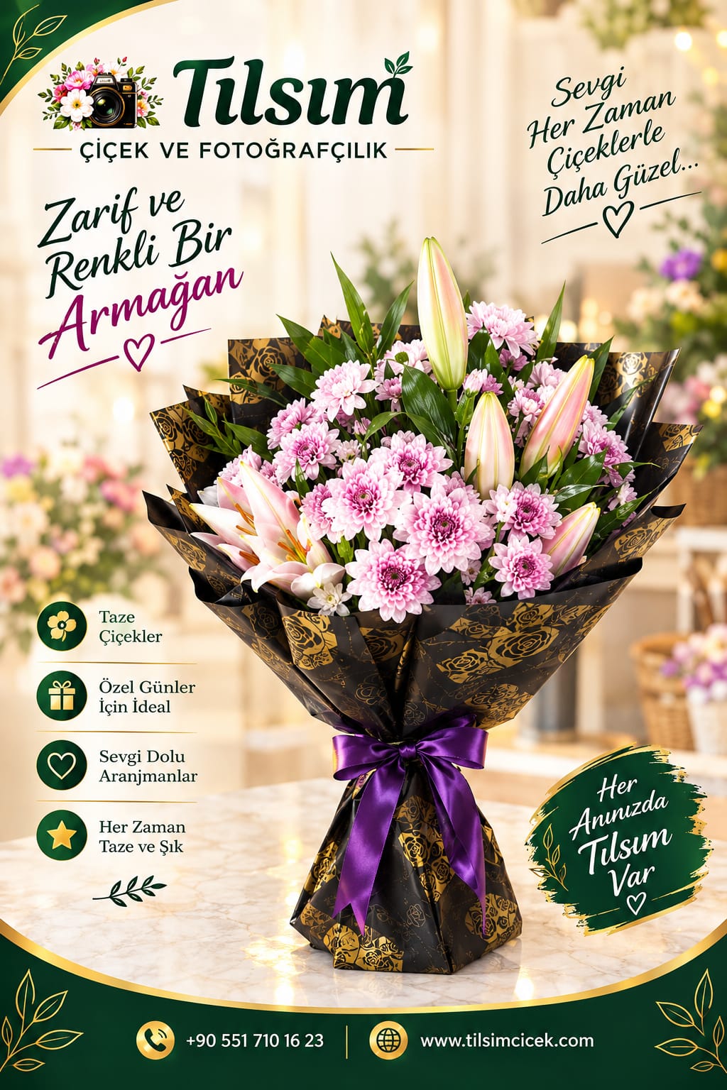 Pembe Tonlu Karışık Lilyum Buketi